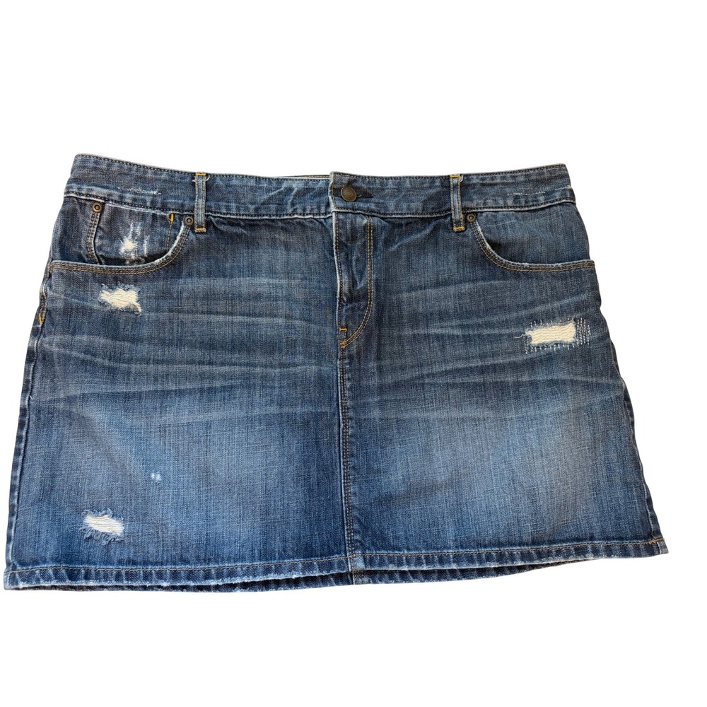 Ann Taylor LOFT‎ Womens Blue Distressed Denim Mini Skirt Size 16 Medium Wash